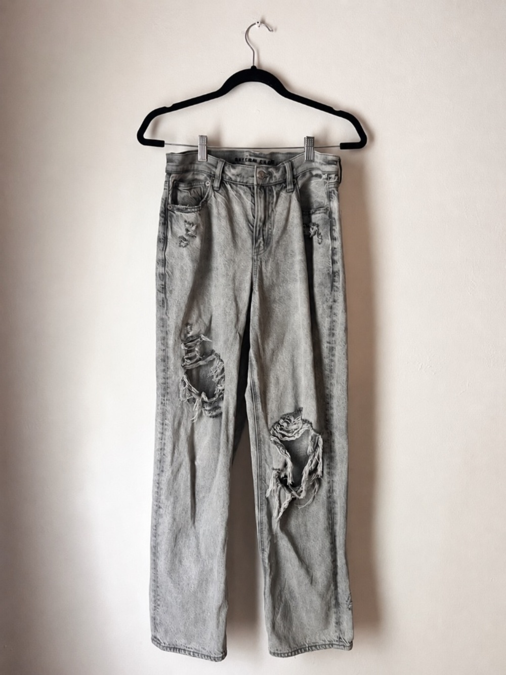 American Eagle 90s Straight Distressed Jeans Gray Acid Wash High Rise Y2K Grunge